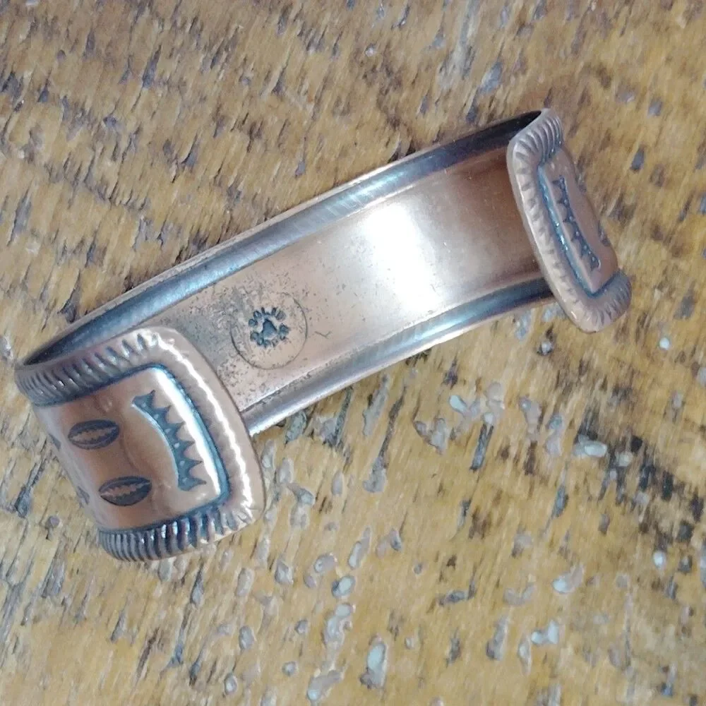 Vintage Solid Copper Cuff Bracelet Bell Trading Post Thunderbird Southwestern